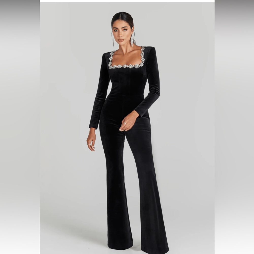NADINE MERABI Black Jumpsuit with Silver Accents